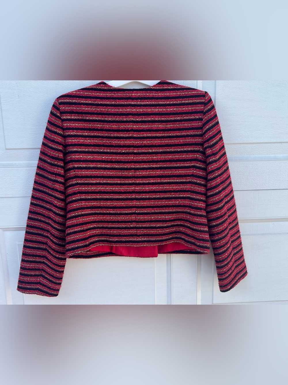 Women's Ann tailor tweet blazer double breast crew neck red stripes 8P - Picture 5 of 6